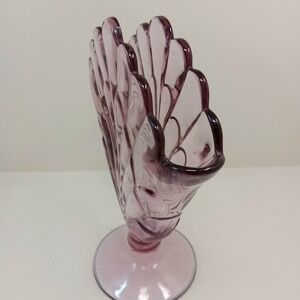 Art Deco Style Glass Amethyst Scalloped Edge Fan Vase 8"